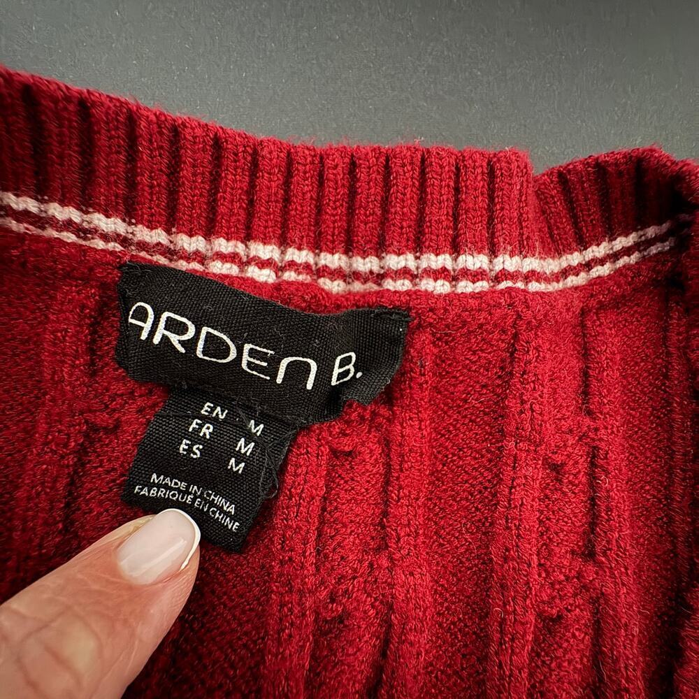 Burgundy Cable Knit V Neck Med Varsity Sweater Arden B Preppy Y2K Dark Academia - Picture 2 of 9